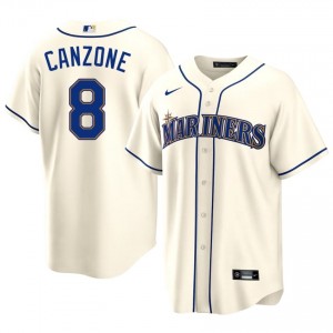 #8 Dominic Canzone Cream On-Field Style Baseball Jersey | Men Authentic SEA MLB Apparel 5MT5Y295