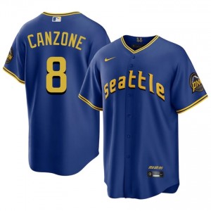 Men Dominic Canzone #8 Seattle Mariners City Connect Royal Elite Baseball Jersey| Stitch Authentic 566EN361