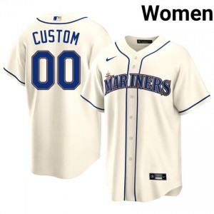 Custom #00 Cream Baseball Jersey | Women Mariners Premium MLB Uniform 0LAJhJ60