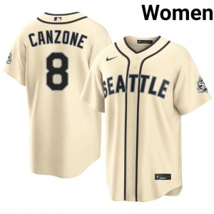 #8 Dominic Canzone Cream On-Field Style Baseball 2026 Jersey | Women Authentic SEA MLB Apparel K4kG6146