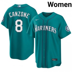 #8 Dominic Canzone Teal On-Field Style Baseball Jersey | Women Authentic SEA MLB Apparel Pc83lq51