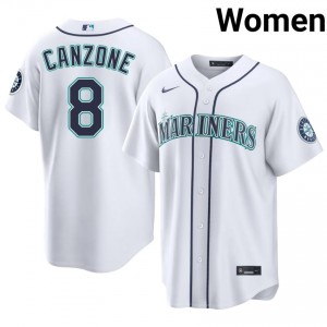 SEA Mariners Dominic Canzone #8 White Women Premium Jersey | MLB Collectible Baseball Uniform Gr1l8x59