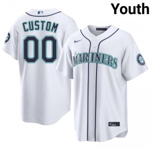 Custom #00 White Baseball Jersey | Youth Mariners Premium MLB Uniform 0XTpX152
