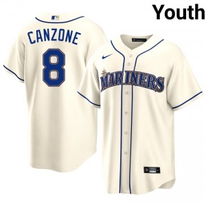 Youth Dominic Canzone #8 Seattle Mariners Cream Elite Baseball Jersey| Stitch Authentic 437PMV41