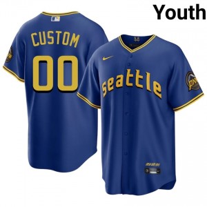 #00 Custom Royal On-Field Style Baseball City Connect Jersey | Youth Authentic SEA MLB Apparel e23QMd58